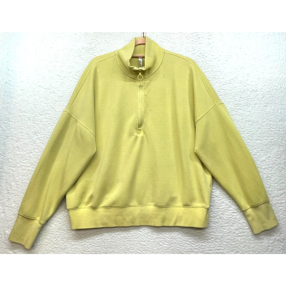 Fabletics Sweatshirt Womens Large Yellow 1/4 Zip Pullover Hiking Fleece Cozycore